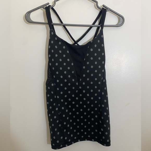 Lululemon Exquisite Tank Black Polka Dot Mesh - Size 4 - Picture 1 of 7